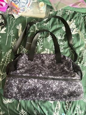 Fabletics Gray Leopard-Print Gym Duffle with Black Straps